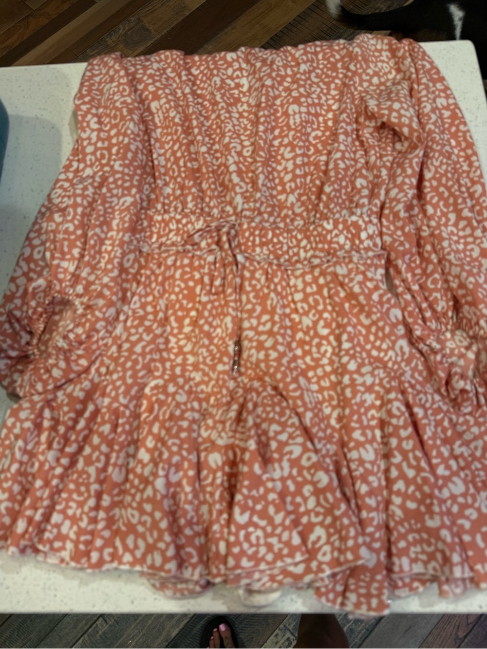 Main Strip Coral Pink Leopard-Print Tie-Waist Long Sleeve Dress